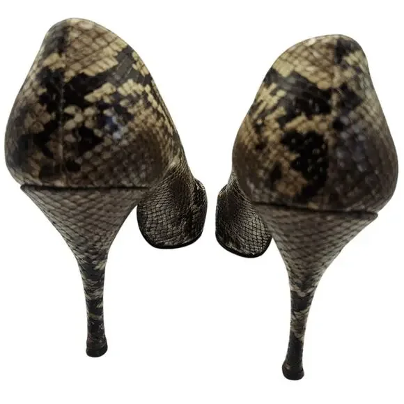 Stuart Weitzman Snakeskin Heels Brown Cream 4" Heel Sz 10.5M - Picture 5 of 10
